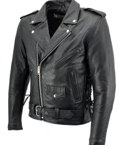 Xelement B7103 Men's'Ruffian' Classic Black Motorcycle Side Lace Leather Jacket With X-Armor Protection Leather Motorcycle Jackets
