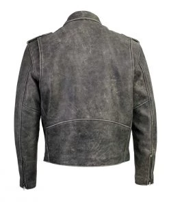 Xelement B7149 Men's'Sliver' Distressed Gray Classic MC Leather Jacket