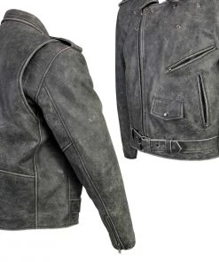 Xelement B7149 Men's'Sliver' Distressed Gray Classic MC Leather Jacket
