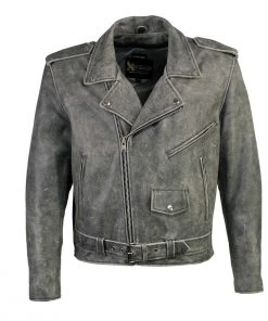Xelement B7149 Men's'Sliver' Distressed Gray Classic MC Leather Jacket