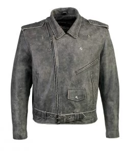 Xelement B7149 Men's'Sliver' Distressed Gray Classic MC Leather Jacket