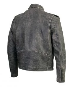 Xelement B7149 Men's'Sliver' Distressed Gray Classic MC Leather Jacket