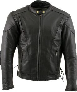 Xelement B7201 Men's'Speedster' Black Top Grade Leather Motorcycle Jacket With Zip-Out Lining Leather Motorcycle Jackets