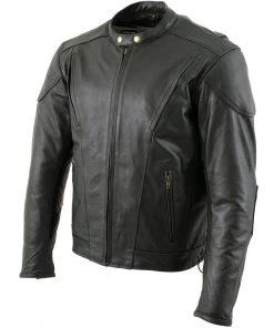 Xelement B7201 Men's'Speedster' Black Top Grade Leather Motorcycle Jacket With Zip-Out Lining Leather Motorcycle Jackets