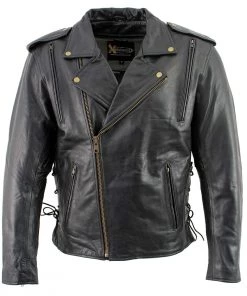 Leather Motorcycle Jackets Xelement B7210 Men's 'Cool Rider' Black Vented Leather Motorcycle Jacket