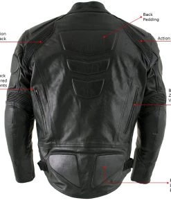 Xelement B7366 Men's'Executioner' Black Leather Racer Jacket With X-Armor Protection
