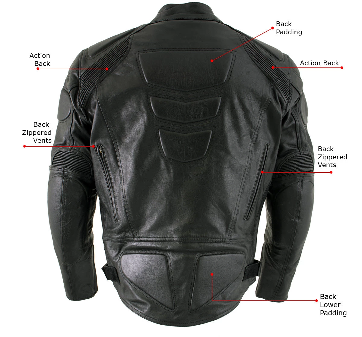 Xelement B7366 Men's 'Executioner' Black Leather Racer Jacket With X-Armor Protection
