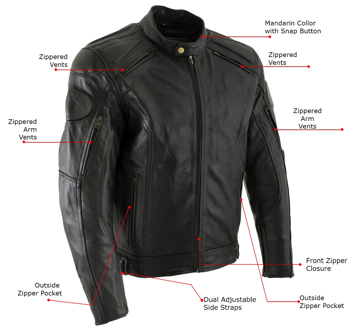 Xelement B7366 Men's 'Executioner' Black Leather Racer Jacket With X-Armor Protection