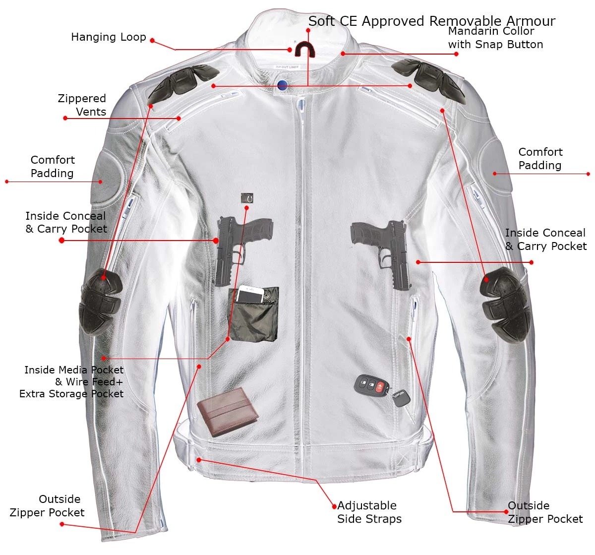 Xelement B7366 Men's 'Executioner' Black Leather Racer Jacket With X-Armor Protection