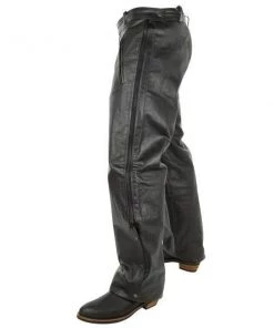 Motorcycle Pants & Chaps Xelement B7440 Men's Black Leather Motorcycle Overpants With Side Zipper And Snaps