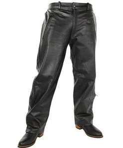 Motorcycle Pants & Chaps Xelement B7440 Men's Black Leather Motorcycle Overpants With Side Zipper And Snaps