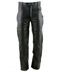 Xelement B7470 Men's Black Premium Leather Motorcycle Overpants With Side Zipper And Snaps