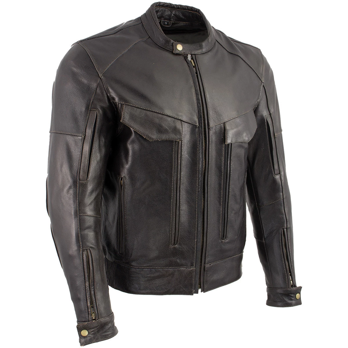 Xelement B7496 Men's 'Bandit' Retro Distressed Brown Leather Jacket With X-Armor Protection