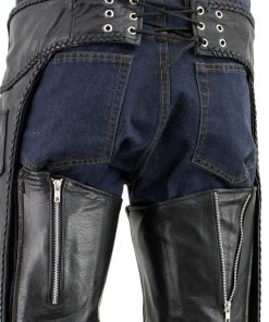 Xelement B7555 Men's Black Classic'Braided' Elastic Fit Leather Chaps