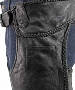 Xelement B7555 Men's Black Classic'Braided' Elastic Fit Leather Chaps