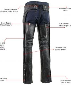 Xelement B7555 Men's Black Classic'Braided' Elastic Fit Leather Chaps