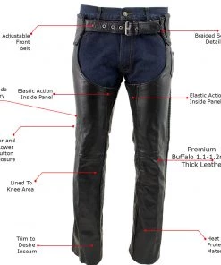 Xelement B7555 Men's Black Classic'Braided' Elastic Fit Leather Chaps