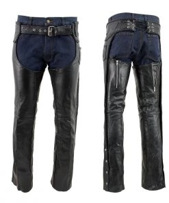 Xelement B7555 Men's Black Classic 'Braided' Elastic Fit Leather Chaps