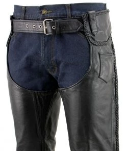 Xelement B7555 Men's Black Classic'Braided' Elastic Fit Leather Chaps