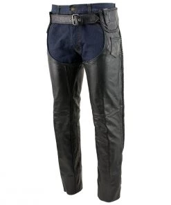 Xelement B7555 Men's Black Classic 'Braided' Elastic Fit Leather Chaps