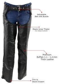 Xelement B7556 Women's Black'Braided' Zippered Leather Chaps