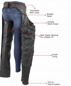 Xelement B7556 Women's Black'Braided' Zippered Leather Chaps