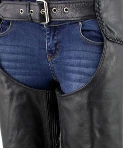 Xelement B7556 Women's Black'Braided' Zippered Leather Chaps