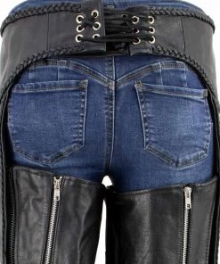 Xelement B7556 Women's Black'Braided' Zippered Leather Chaps