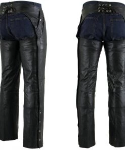 Xelement B7561 Men's Black Leather Chaps With Removable Insulating Liner Motorcycle Pants & Chaps