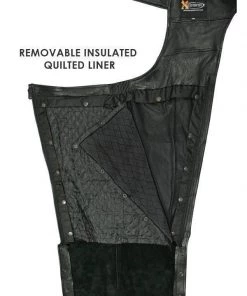 Xelement B7561 Men's Black Leather Chaps With Removable Insulating Liner Motorcycle Pants & Chaps