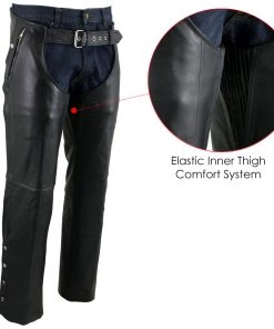 Xelement B7561 Men's Black Leather Chaps With Removable Insulating Liner Motorcycle Pants & Chaps