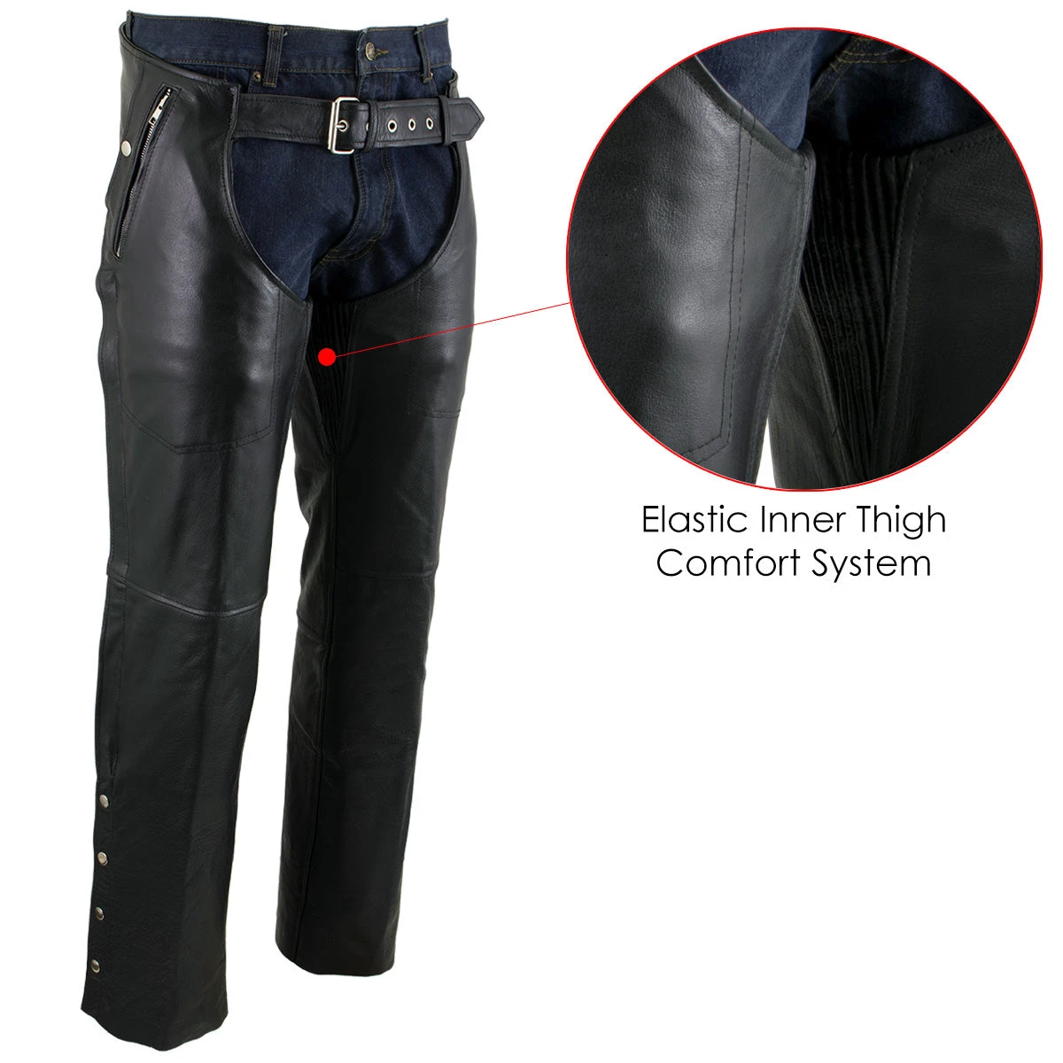 Xelement B7561 Men's Black Leather Chaps With Removable Insulating Liner Motorcycle Pants & Chaps