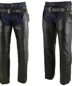 Xelement B7561 Men's Black Leather Chaps With Removable Insulating Liner Motorcycle Pants & Chaps