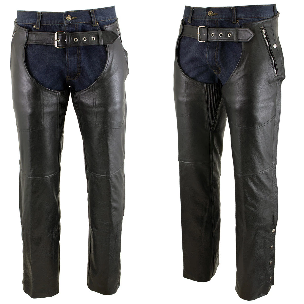 Xelement B7561 Men's Black Leather Chaps With Removable Insulating Liner Motorcycle Pants & Chaps