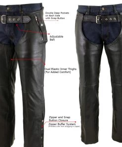 Xelement B7561 Men's Black Leather Chaps With Removable Insulating Liner Motorcycle Pants & Chaps