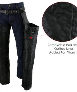 Xelement B7561 Men's Black Leather Chaps With Removable Insulating Liner Motorcycle Pants & Chaps