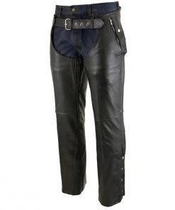 Xelement B7561 Men's Black Leather Chaps With Removable Insulating Liner Motorcycle Pants & Chaps