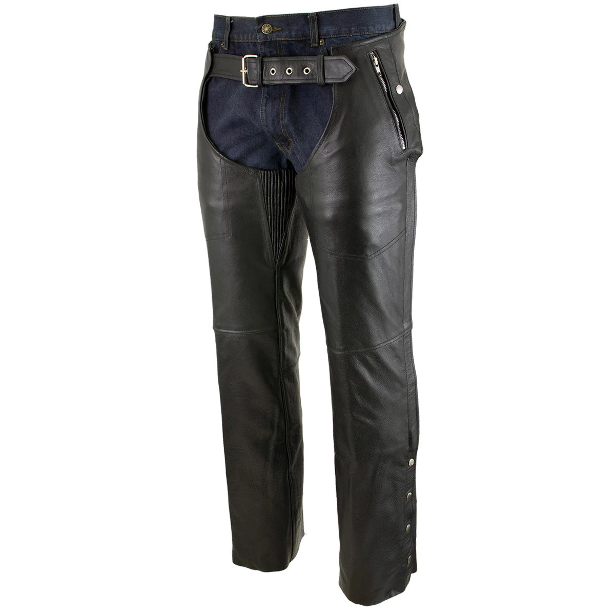 Xelement B7561 Men's Black Leather Chaps With Removable Insulating Liner Motorcycle Pants & Chaps