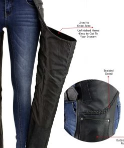 Xelement 7701 Women's Black'Braided' Leather Chaps