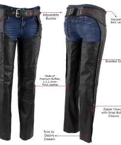 Xelement 7701 Women's Black 'Braided' Leather Chaps