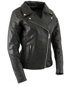 Xelement B8000 Women's Black'Classic Braided' Fitted Motorycle Jacket Leather Motorcycle Jackets