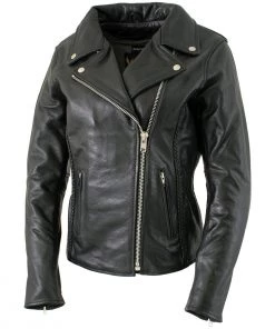 Xelement B8000 Women's Black'Classic Braided' Fitted Motorycle Jacket Leather Motorcycle Jackets