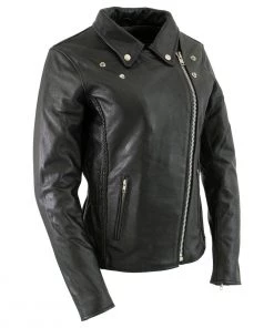 Xelement B8000 Women's Black'Classic Braided' Fitted Motorycle Jacket Leather Motorcycle Jackets