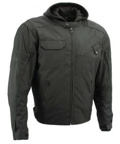Xelement B91022 Men's 'Flight' Black Textile Jacket With X-Armor And Removable Hoodie Motorcycle Jackets