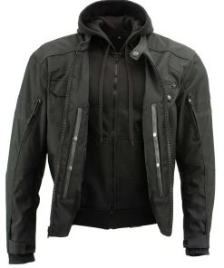 Xelement B91022 Men's'Flight' Black Textile Jacket With X-Armor And Removable Hoodie Motorcycle Jackets
