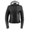 Xelement B91044 Women's ‘Quilt’ Black Leather Racer Style Scuba Jacket With Hoodie