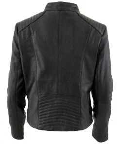 Xelement B91055 Women's ‘Keeper’ Black Leather Scuba Style Jacket With Snap Mandarin Collar