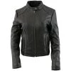 Xelement B91055 Women's ‘Keeper’ Black Leather Scuba Style Jacket With Snap Mandarin Collar