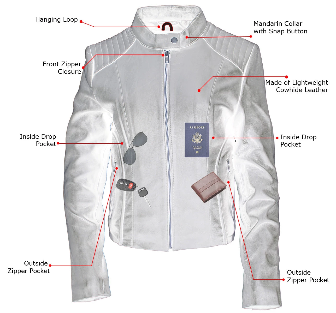 Xelement B91055 Women's ‘Keeper’ Black Leather Scuba Style Jacket With Snap Mandarin Collar