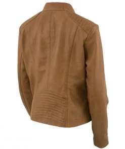 Xelement B91058 Women's ‘Keeper’Cognac Leather Scuba Style Jacket With Snap Mandarin Collar